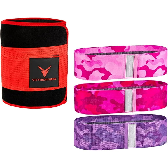 Hip/Booty Band 3-Pack | 3 Levels of Resistance | Non-Slip Fabric for Squats, Lunges, Butt/Glutes + Red and Black Extra Large Waist Trimmer