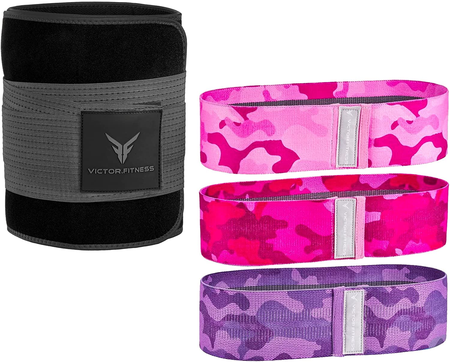 Hip/Booty Band 3-Pack | 3 Levels of Resistance | Non-Slip Fabric for Squats, Lunges, Butt/Glutes + Small Gray and Black Waist Trainer