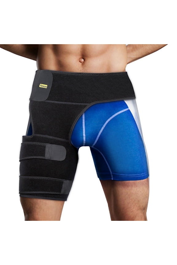 Hip Brace Thigh Compression Sleeve Hamstring Support Wrap Adjustable Neoprene Groin Wrap Great for Running Sports Groin Pulls Pulled Muscles, Sciatic Nerve Pain Relief,Hip Flexor for Men Women