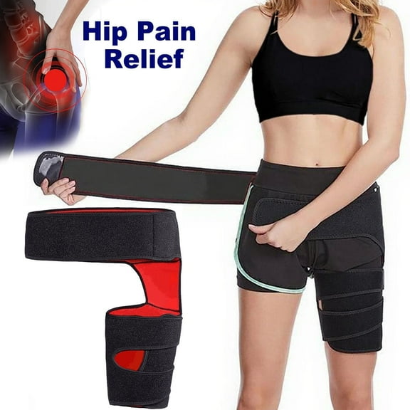 Hip Brace & Thigh Support Wrap for Men & Women, Adjustable Groin Stabilizer Compression Brace for Sciatica Pain Relief, Muscle Support for Sports, Workout, Injury Prevention,Black Red