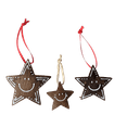 thumbnail image 1 of Handmade Eco-Friendly Coconut Shell Star Ornaments Smiling Face Design Set Of 3 Christmas Home Decor, 1 of 5