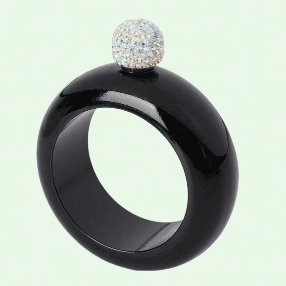 Hip Flask Bracelet, 3.5 Oz Stainless Steel Diamond Lid Round Wine Bottle, Funnel, Birthday Party Club Bar Gift (Black)