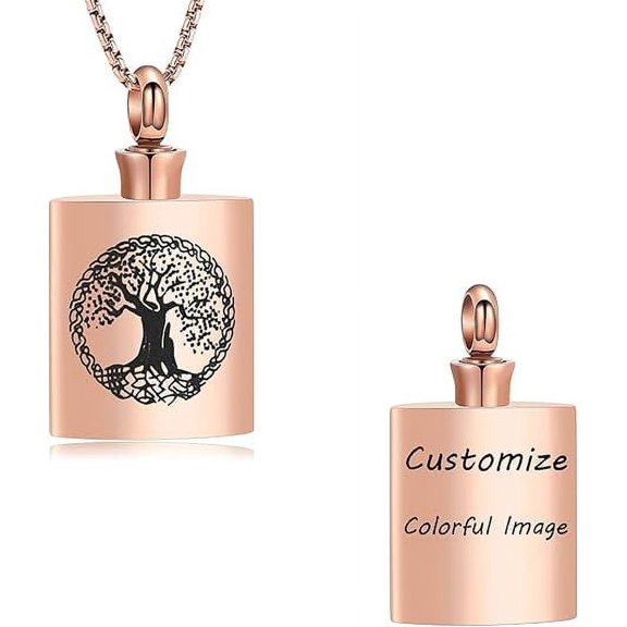 Hip Flask Cremated Remains Necklace Tree of Life Cremation Jewelry for Women Men Stainless Steel Memorial Necklaces Ash Holder for Human / Pets