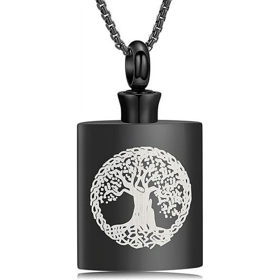 Hip Flask Cremated Remains Necklace Tree of Life Cremation Jewelry for Women Men Stainless Steel Memorial Necklaces Ash Holder for Human / Pets