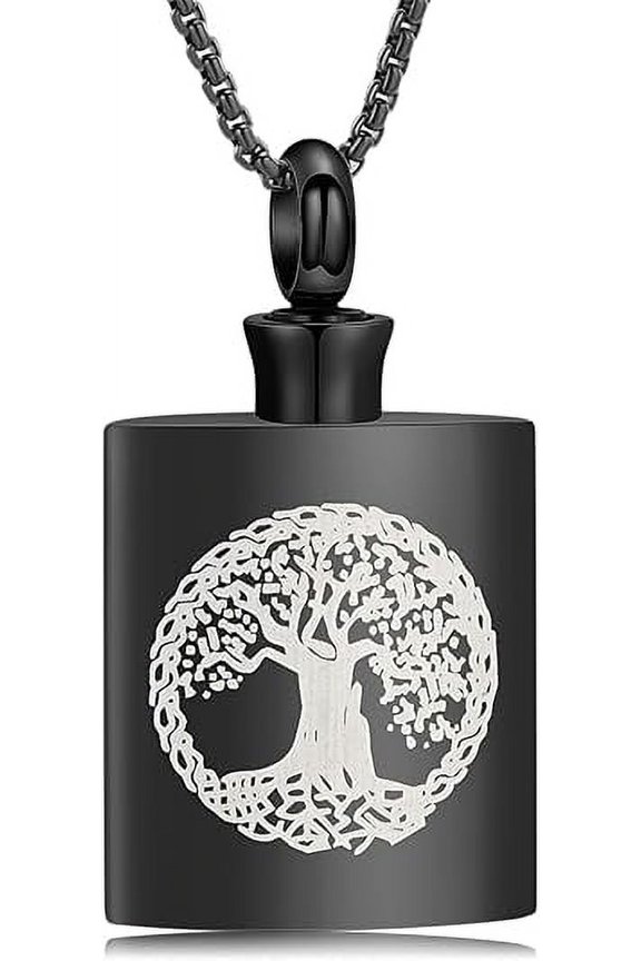 Hip Flask Cremated Remains Necklace Tree of Life Cremation Jewelry for Women Men Stainless Steel Memorial Necklaces Ash Holder for Human / Pets