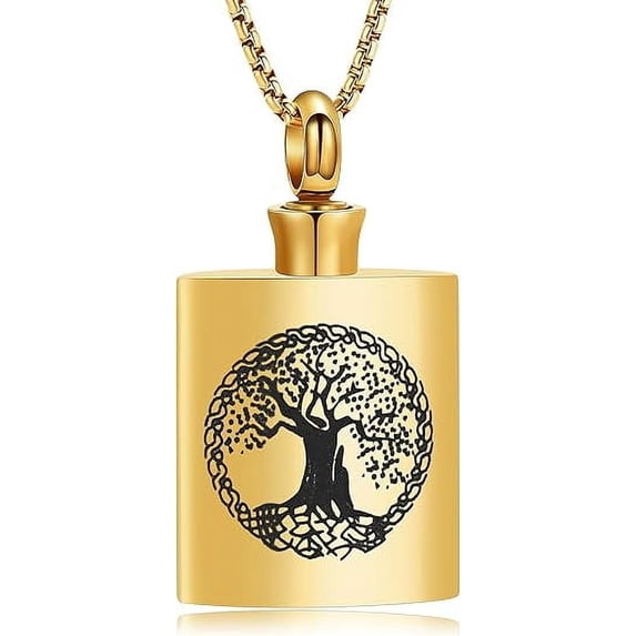Hip Flask Cremated Remains Necklace Tree of Life Cremation Jewelry for Women Men Stainless Steel Memorial Necklaces Ash Holder for Human / Pets