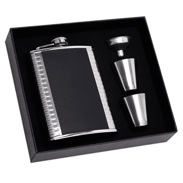 Hip Flask Gift Set,Hip Flasks for Liquor for Men with Black Leather Cover