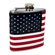 Hip Flask Holding 6 oz - American Flag Design - Pocket Size, Stainless Steel, Rustproof, Screw-On cap - Blue, Red and White Finish