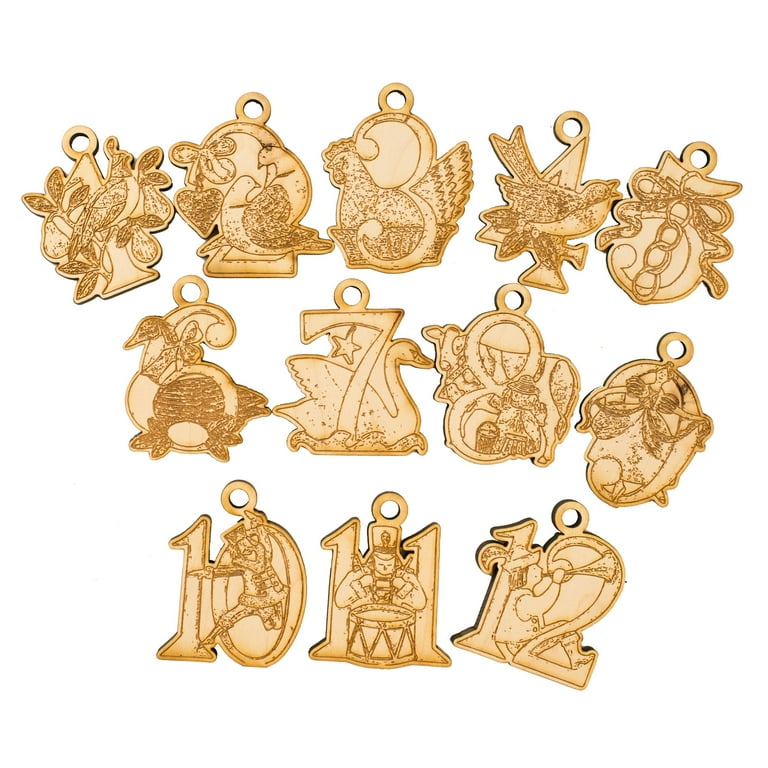 12 Days of Christmas Ornament Set - Raw Wood - 2.5 12 Days of Christmas Ornament Set - Raw Wood - 2.5