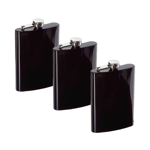Hip Flask Plus 8oz Black Hip Flask - Leak-Proof Groomsman Wedding Gift (QTY 3)