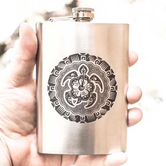 Hip Flask Plus 8oz Tribal Turtle Flask - Leak-Proof & Artistic Design