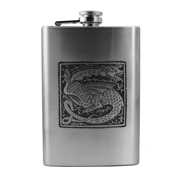 Hip Flask Plus 8oz Vintage Dragon Flask with Mythical Design Leak-Proof