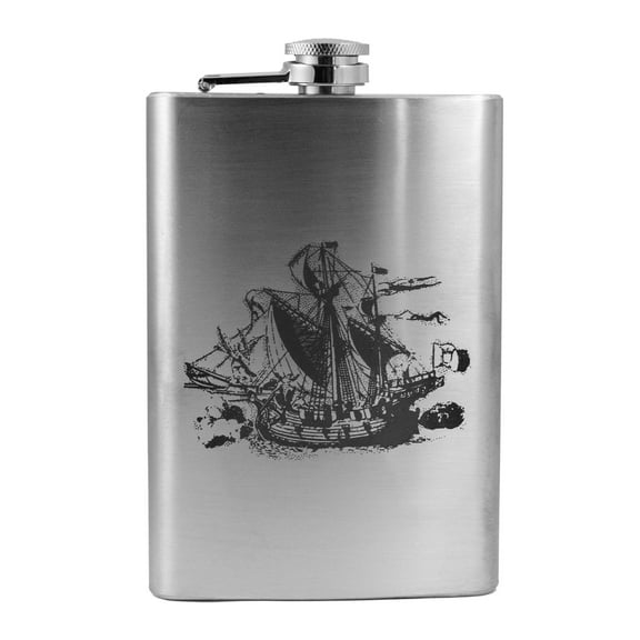 Hip Flask Plus 8oz Vintage Pirate Ship Flask with Nautical Design & Leak-Proof