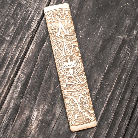 Hip Flask Plus Aztec Calendar Laser Engraved Wooden Bookmark
