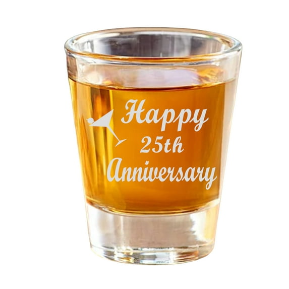 Hip Flask Plus Happy 25th Anniversary Machine Engraved Shot Glass