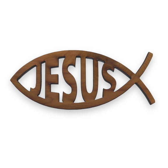 Hip Flask Plus Jesus Fish Cedar Wood Ornament - Laser Engraved 1/4 Inch