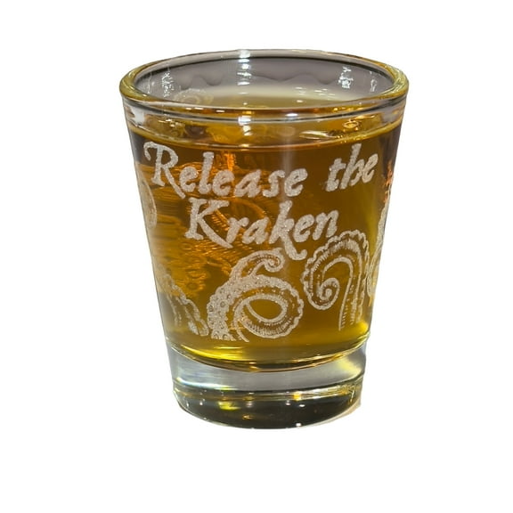 Hip Flask Plus Laser-Engraved 2oz Shot Glass - Release the Kraken Design