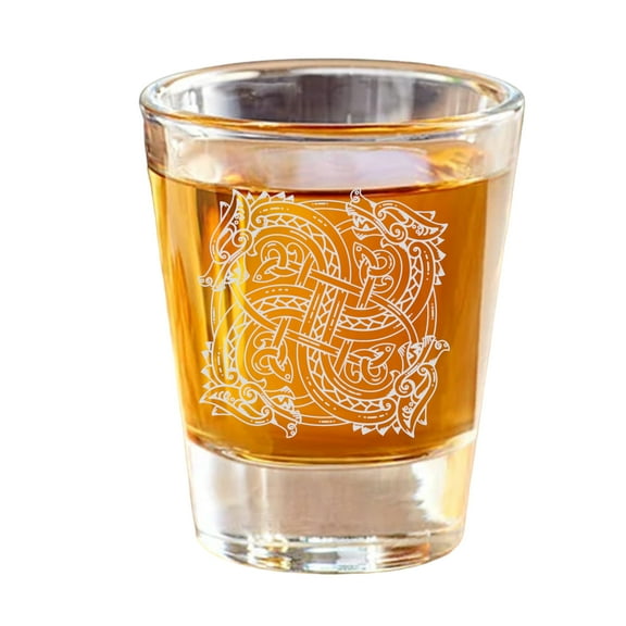 Hip Flask Plus Laser-Engraved 2oz Shot Glass - Viking Dragon Knot Design