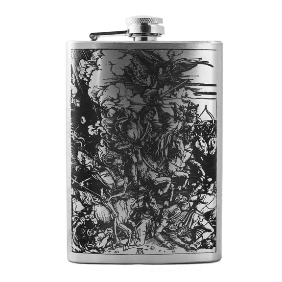 Hip Flask Plus Laser Engraved Stainless Steel 8oz Flask - 4 Horsemen
