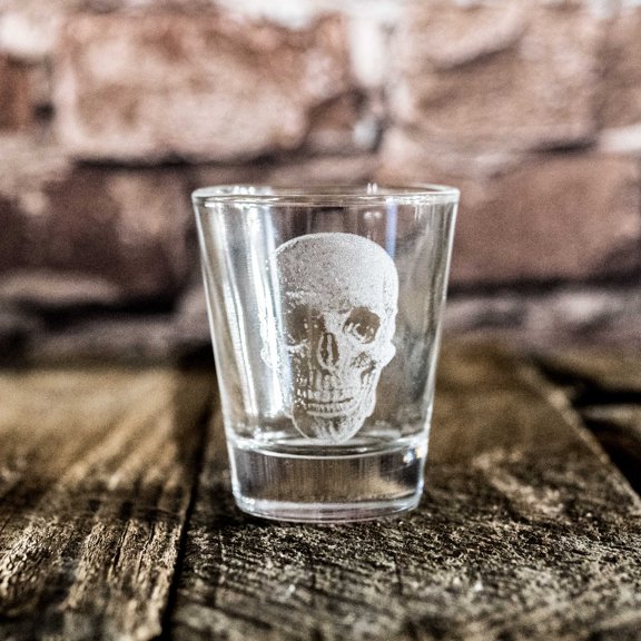 Hip Flask Plus Machine Engraved Skull Shot Glass