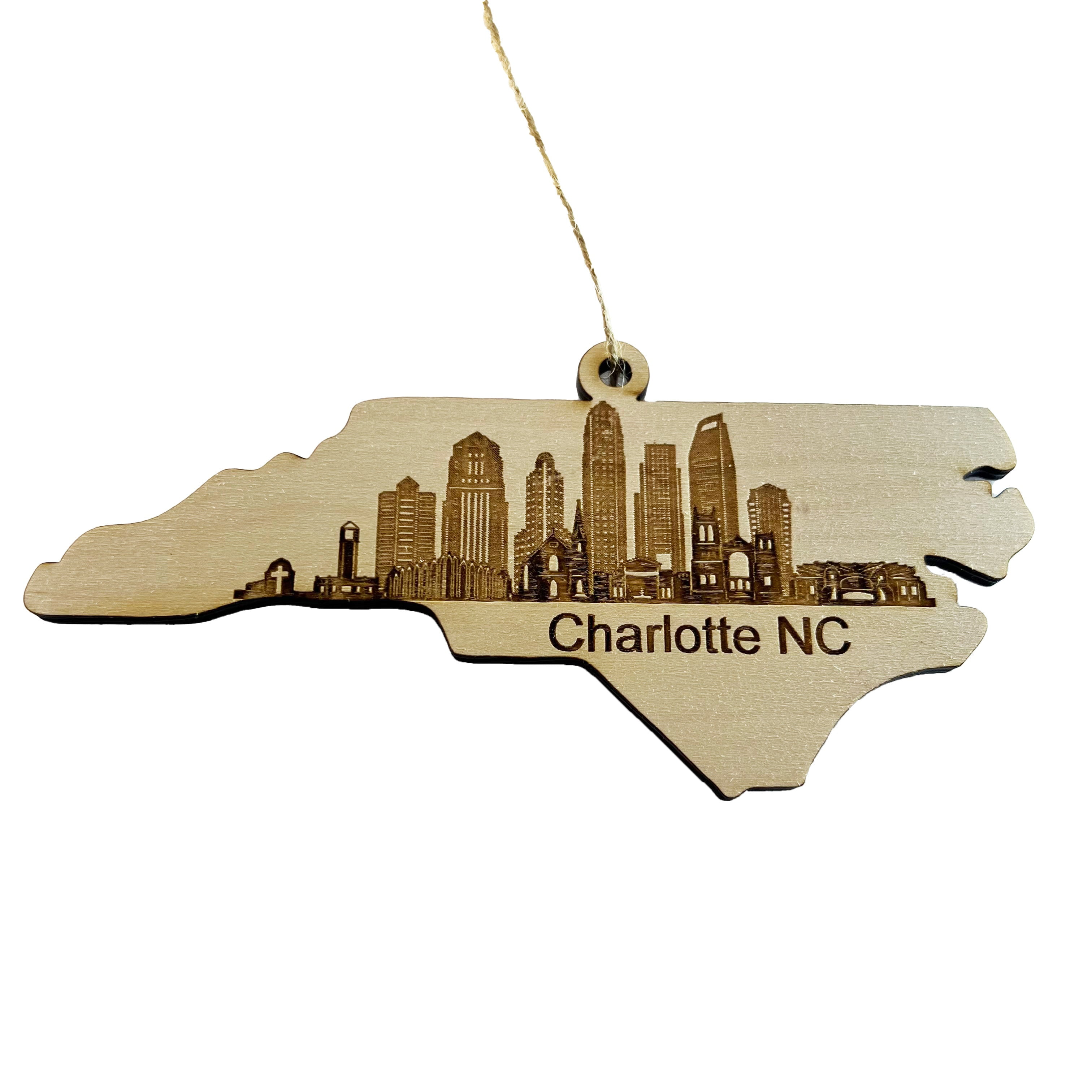 Ornament - Charlotte NC Skyline - Raw Wood Ornament Ornament - Charlotte NC Skyline - Raw Wood Ornament