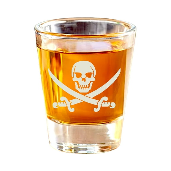 Hip Flask Plus Skull and Crossbones Machine Engraved Shot Glass