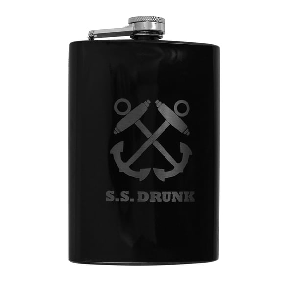 Hip Flask Plus Stainless Steel 8oz Black Flask - Drunk