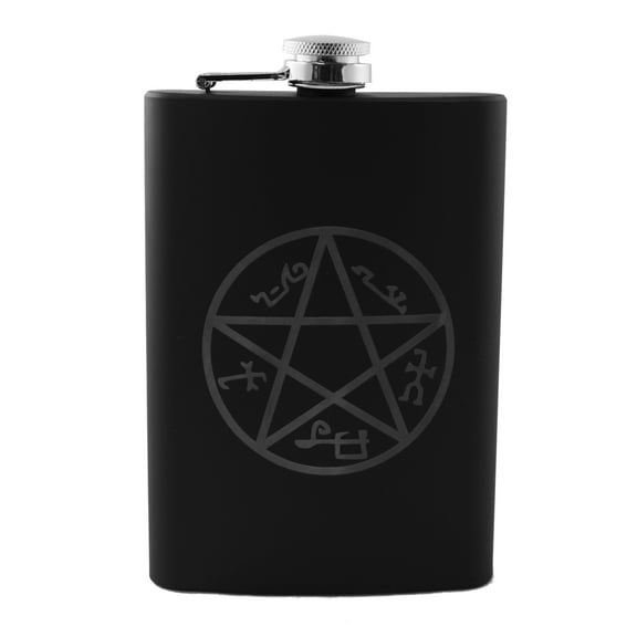 Hip Flask Plus Stainless Steel 8oz Demon Trap Black Flask