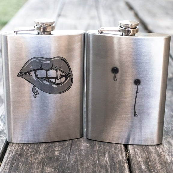 Hip Flask Plus Stainless Steel 8oz His & Hers Flask Set - Vampire Design (Set of 2)