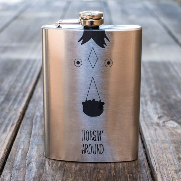 Hip Flask Plus Stainless Steel 8oz Horsin Around Flask - Laser Engraved