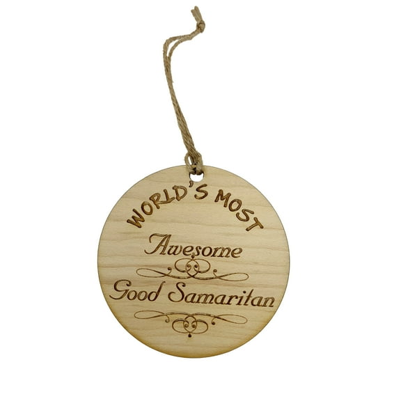 Hip Flask Plus Wood Ornament - World's Most Awesome Good Samaritan 1/4inch