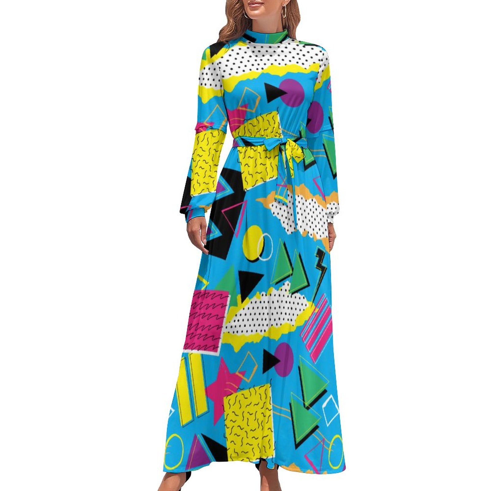 Hip Geometric Dress Long Sleeve Modern Abstract Print Elegant Maxi Dress  High Waist Street Wear Boho Beach Dresses Birthday Gift - Walmart.com