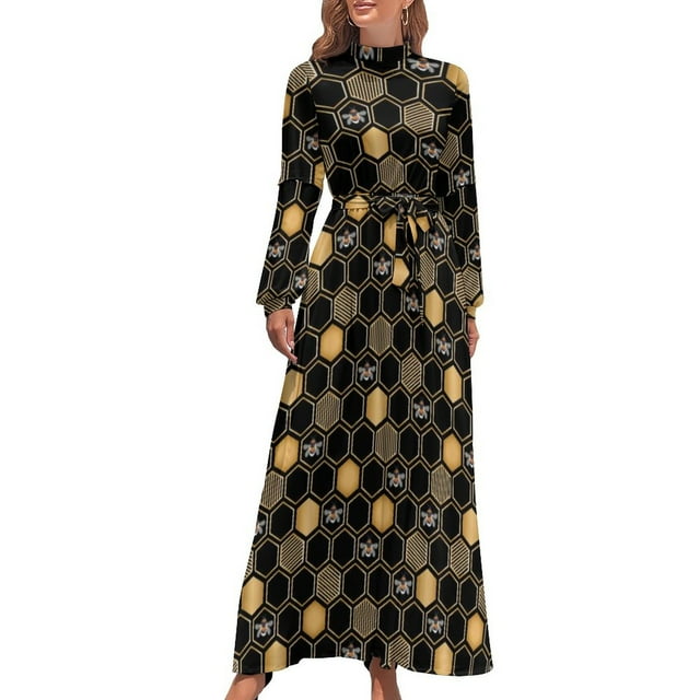 Hip Geometric Dress Long Sleeve Modern Abstract Print Elegant Maxi Dress High Waist Street Wear Boho Beach Dresses Birthday Gift