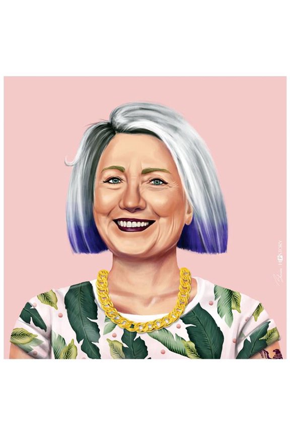 "Hip Hillary" Frameless Free Floating Reverse Printed Tempered Art Glass Wall Art