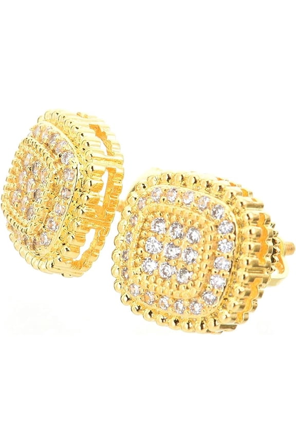 Hip Hop 14K Gold Plated 10 mm Iced Bling Screw Back Stud Earrings BE 064 G