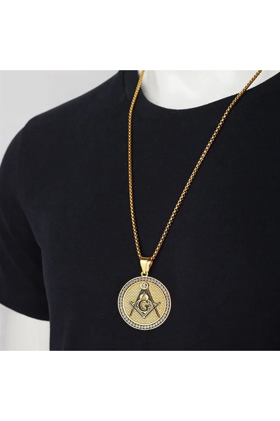 Hip Hop 14K Yellow Gold Masonic Symbol Necklaces & Pendants For Women/Men Golden Color Free-mason Fashion Jewelry D153