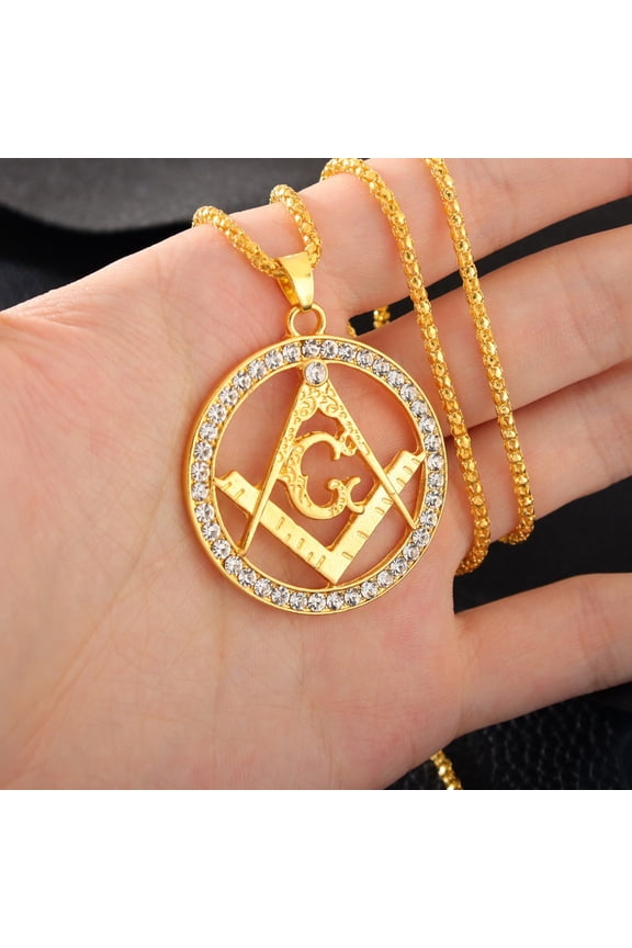 Hip Hop 14K Yellow Gold Masonic Symbol Necklaces & Pendants For Women/Men Golden Color Free-mason Fashion Jewelry