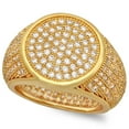 thumbnail image 1 of Hip Hop 14k Gold Plated Iced Out CZ Bling 17.5mm Round Top Pinky Ring, Size 9.5, 1 of 7