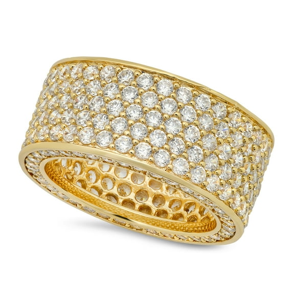 Hip Hop 14k Gold Plated Iced Out Micropave CZ 13mm Eternity Band Ring, Size 12