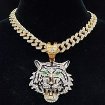 Hip Hop 3D Tiger Pendant Necklace with 13mm Crystal Cuban Chain HipHop Iced Out Bling Necklaces Men Women Fashion Charm Jewelry