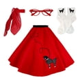 thumbnail image 1 of Hip Hop 50's Shop 1950s Adult 4 Piece Poodle Skirt Costume Outfit for Women with Accessories (glasses, socks, scarf) (3XLarge/4XLarge Red), 1 of 7