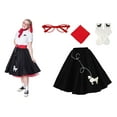 thumbnail image 1 of Hip Hop 50's Shop 1950s Adult 4 Piece Poodle Skirt Costume Outfit for Women with Accessories (glasses, socks, scarf) (XLarge/2XLarge Black w/Red), 1 of 6