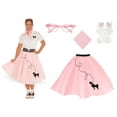 thumbnail image 1 of Hip Hop 50's Shop 1950s Adult 4 Piece Poodle Skirt Costume Outfit for Women with Accessories (glasses, socks, scarf) (XLarge/2XLarge Light Pink), 1 of 5