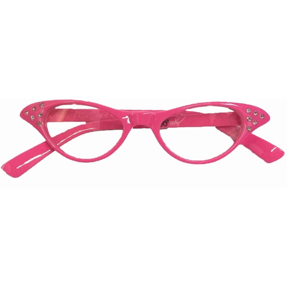 Hip Hop 50's Shop 1950s Cat-Eye Glasses for Kids, Plastic Costume Glasses with Rhinestones (Toddler Hot Pink)