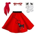 thumbnail image 1 of Hip Hop 50's Shop 1950s Girls 4 Piece Poodle Skirt Costume Outfit for Kids with Accessories (glasses, socks, scarf) (Small Child 4-6, Red), 1 of 6
