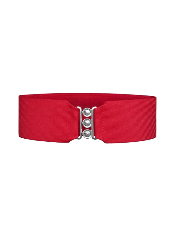 1950s Style 3” Wide Elastic Cinch Belt for Women Handmade in the USA (M/L Red)