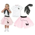 thumbnail image 1 of Hip Hop 50's Shop 1950s Toddler 3 Piece Poodle Skirt Outfit with Scarf and Poodle Blouse, Halloween Pretend Play Costume Set (3T Light Pink Polka Dot), 1 of 5