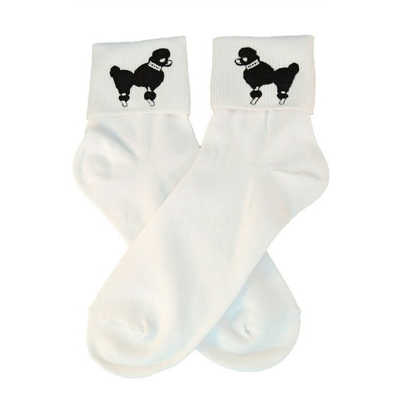 Hip Hop 50's Shop Girls Bobby Socks W/Poodle Applique for Children (Black)