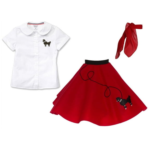 Hip Hop 50’s Shop Girls 3 Piece Child Poodle Skirt Outfit (Large Child 10 Red)