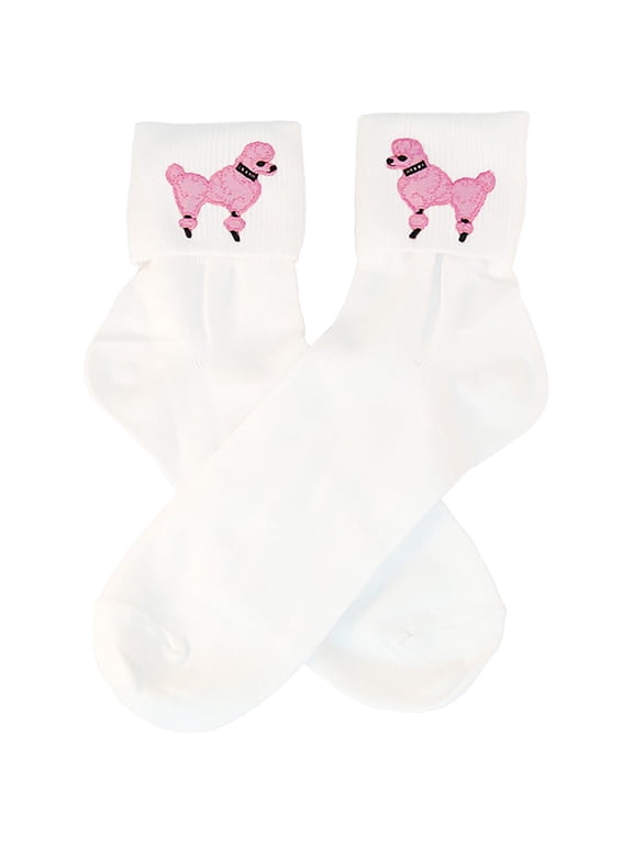 Girls Bobby Socks W/Poodle Applique for Children (Hot Pink)